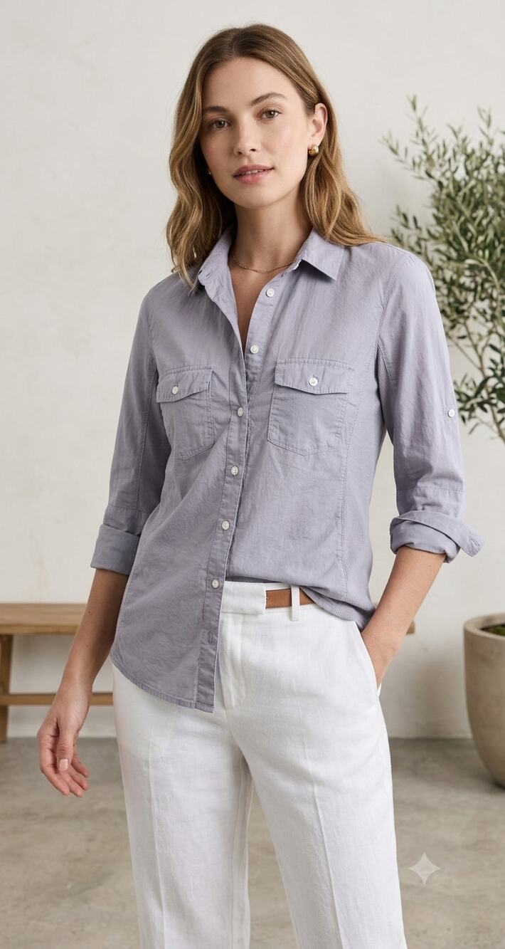 James Perse Classic Contrast Panel Button-Front Top WLC3321 Muted Lavender 4 XL